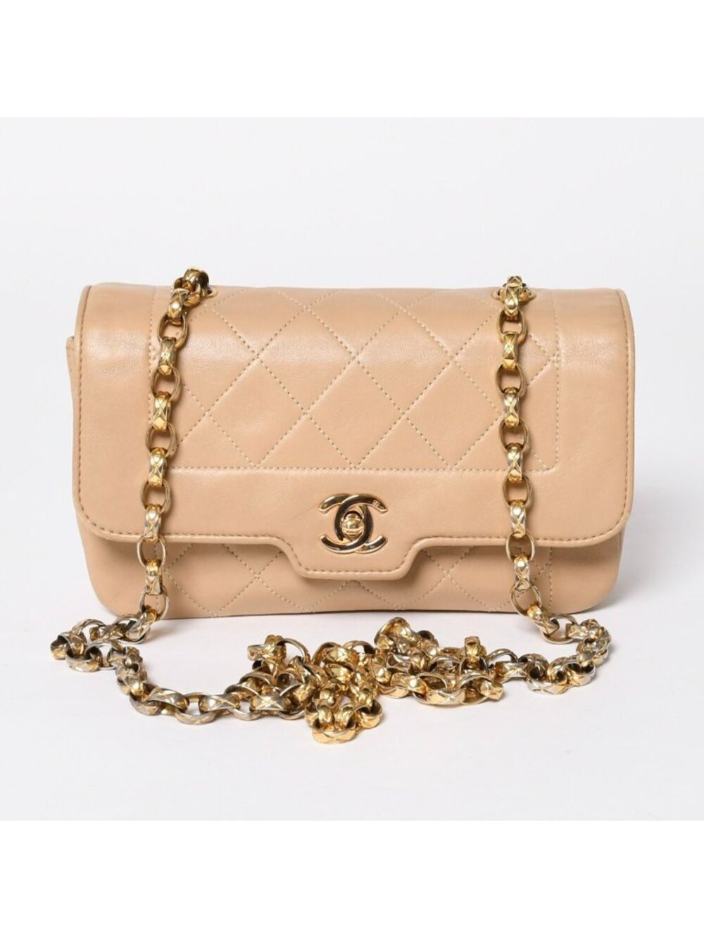 Chanel S Flap S Chain Shoulder Bag CC Logo Lambskin Beige Gold